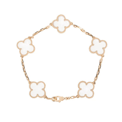 [BLUE TEARS]CLOVER 5 MOTIF ROCK CRYSTAL PINK GOLD BRACELET