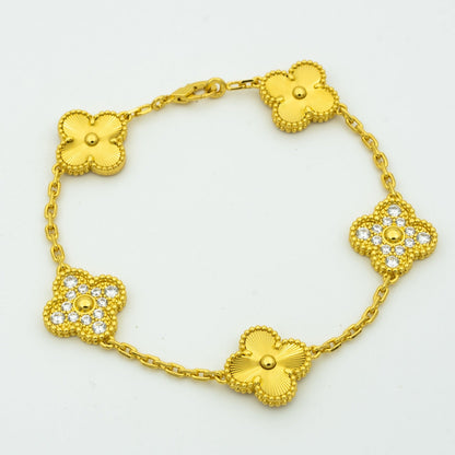 [BLUE TEARS]CLOVER BRACELET 5 MOTIFS GOLD DIAMOND