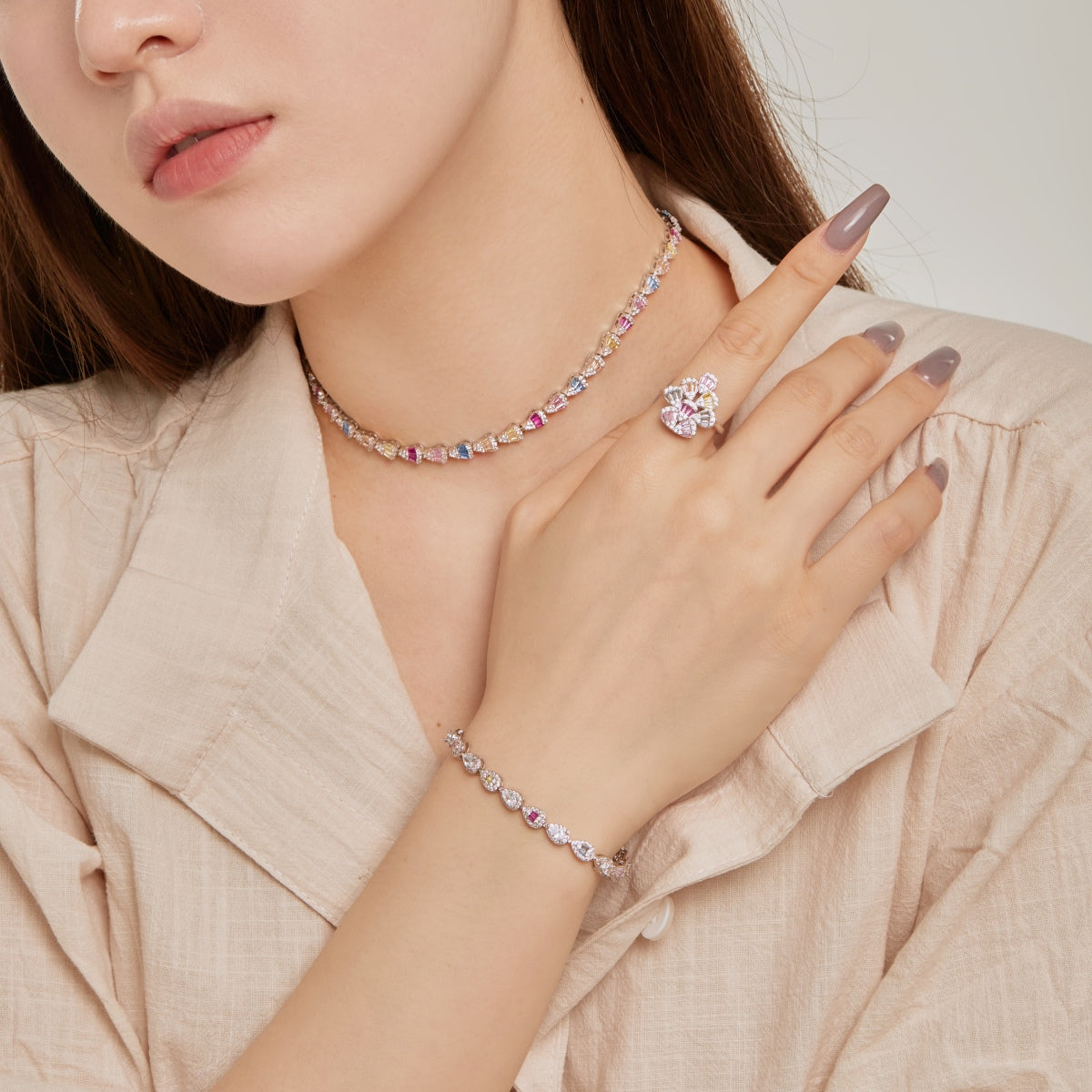 [Nova Jewelry]Sparkling Colorful Water Drop Shape Daily Ring