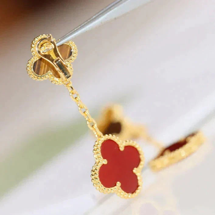[BLUE TEARS]CLOVER  2 MOTIF  TIGER EYE CARNELIAN EARRINGS