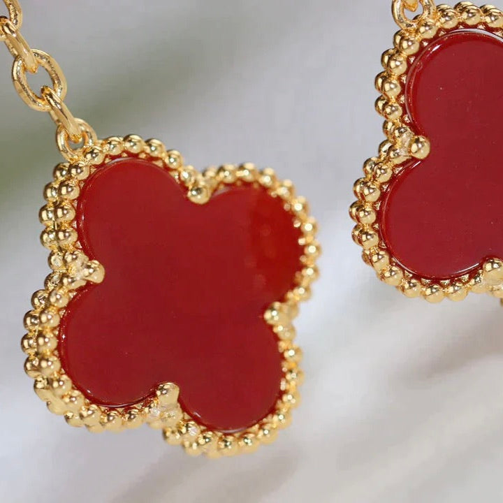 [BLUE TEARS]CLOVER  2 MOTIF  TIGER EYE CARNELIAN EARRINGS
