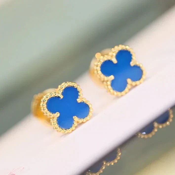 [BLUE TEARS Jewelry ]CLOVER MINI 9.5MM Blue Agate EARRINGS