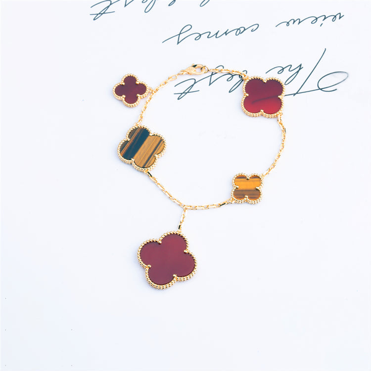 [BLUE TEARS]CLOVER BRACELET 5 MOTIFS CARNELIAN TIGER EYE