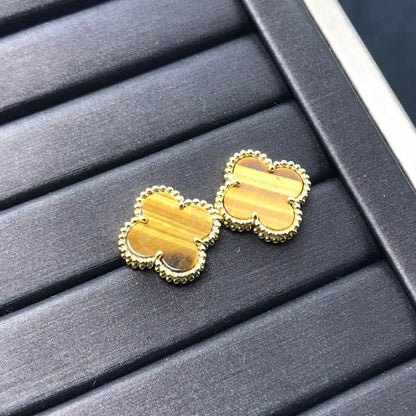 [BLUE TEARS]CLOVER MEDIUM 1 MOTIFS TIGER EYE EARRINGS