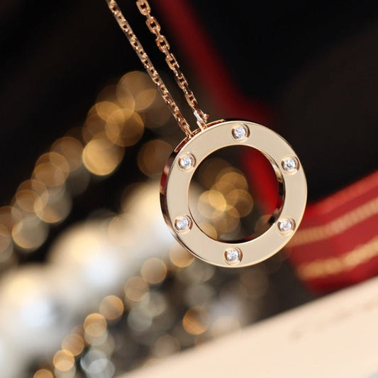 [BLUE TEARS]LOVE NECKLACE 16MM 6 DIAMONDS PINK GOLD