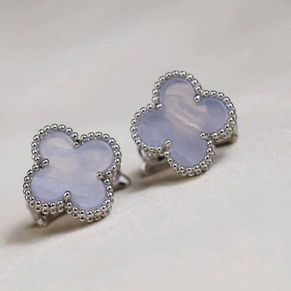 [BLUE TEARS]CLOVER MEDIUM 1 MOTIFS  WHITE MOP EARRINGS SILVER