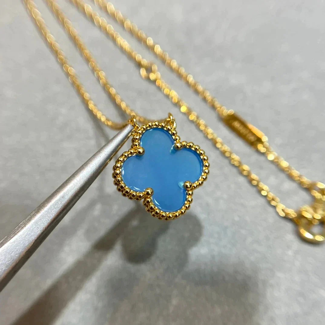 [BLUE TEARS]CLOVER 15MM BLUE AGATE NECKLACE