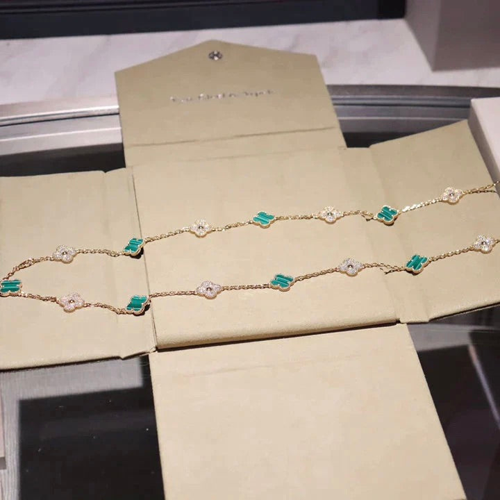 [BLUE TEARS]CLOVER 20 MOTIFS MALACHITE DIAMOND NECKLACE