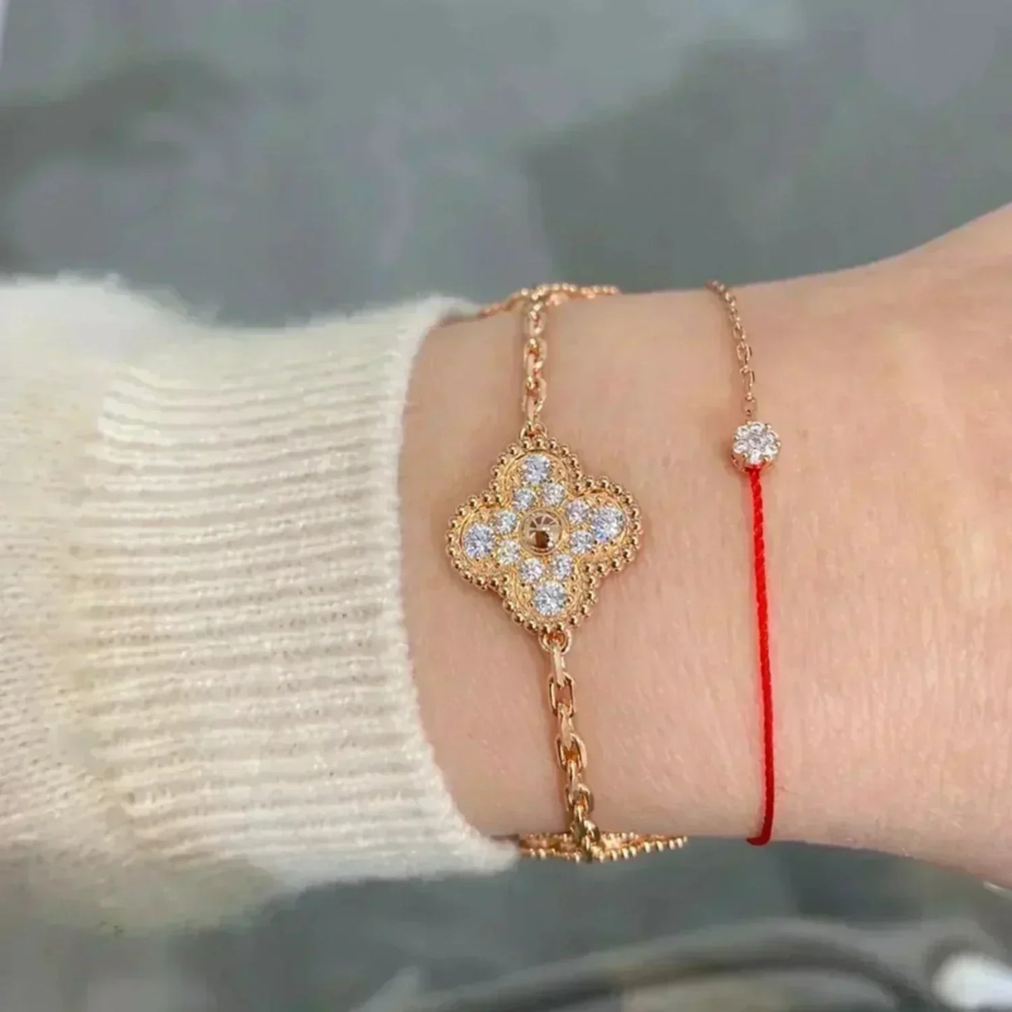 [BLUE TEARS]CLOVER 5 MOTIFS  FULL DIAMOND BRACELET