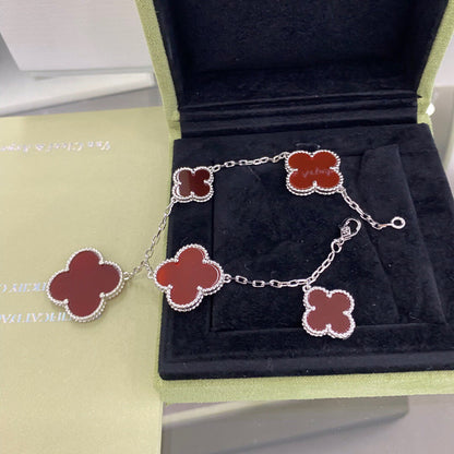 [BLUE TEARS]CLOVER 5 MOTIFS SIVLER CARNELIAN BRACELET