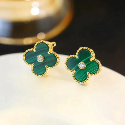 [BLAUE TRÄNEN]CLOVER MEDIUM 1 MOTIFS MALACHIT DIAMANT OHRRINGE