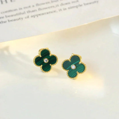 [BLAUE TRÄNEN]CLOVER MEDIUM 1 MOTIFS MALACHIT DIAMANT OHRRINGE