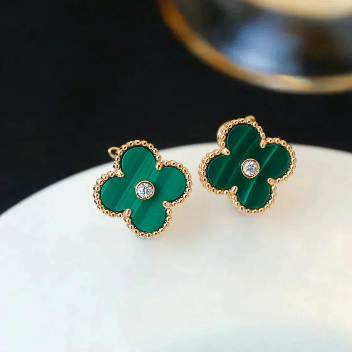 [BLAUE TRÄNEN]CLOVER MEDIUM 1 MOTIFS MALACHIT DIAMANT OHRRINGE