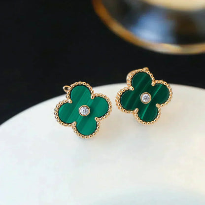 [BLAUE TRÄNEN]CLOVER MEDIUM 1 MOTIFS MALACHIT DIAMANT OHRRINGE