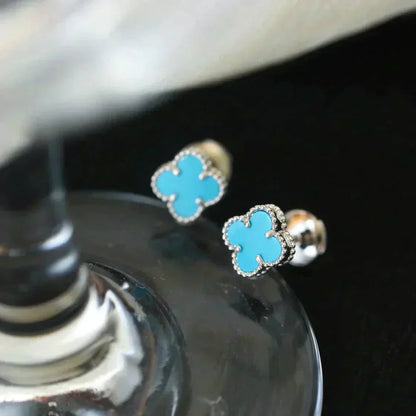 [BLUE TEARS Jewelry]CLOVER MINI 9.5MM ONYX STUD EARRINGS SILVER