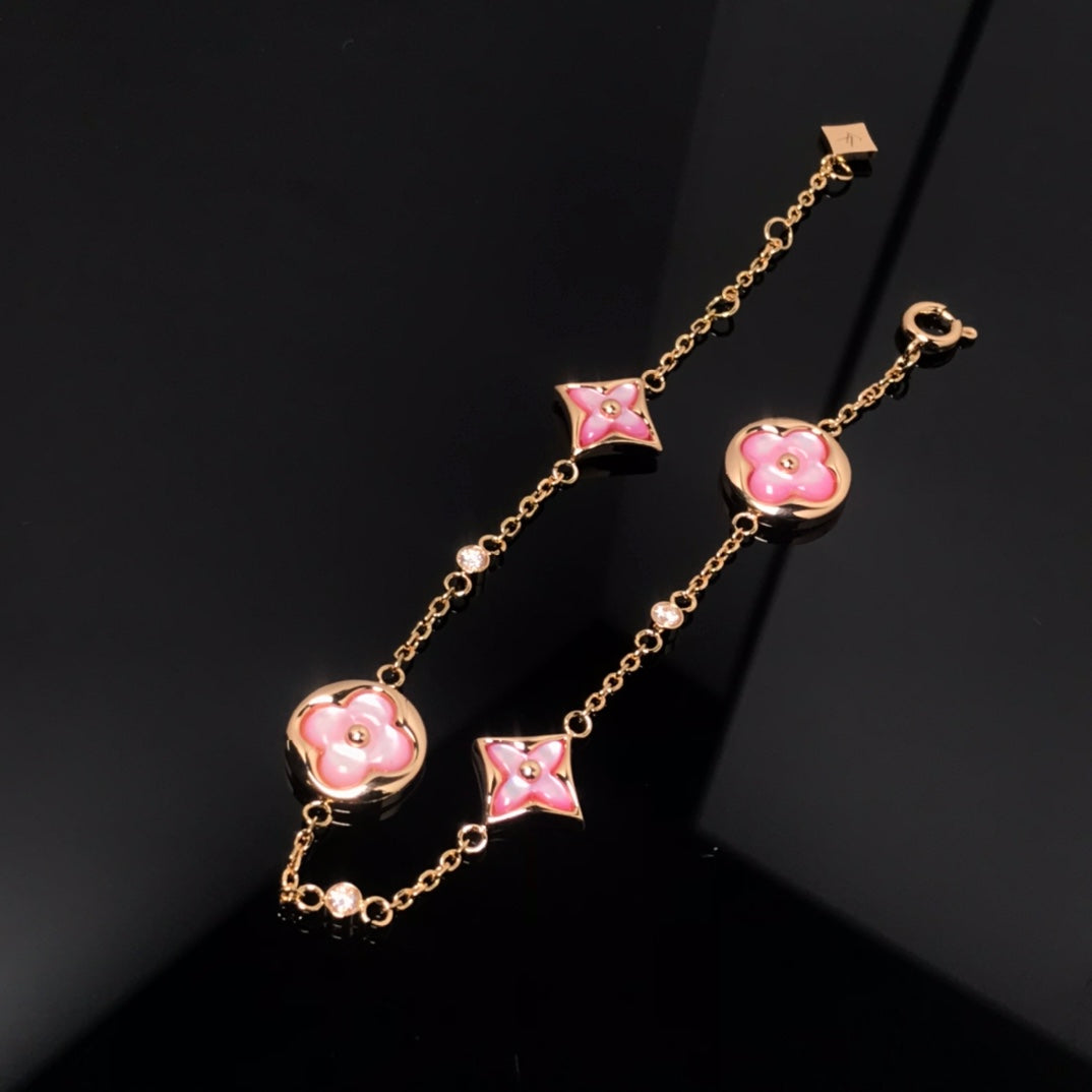 [BLUE TEARS]STAR AND SUN 4 MOTIF PINK MOP PINK GOLD BRACELET