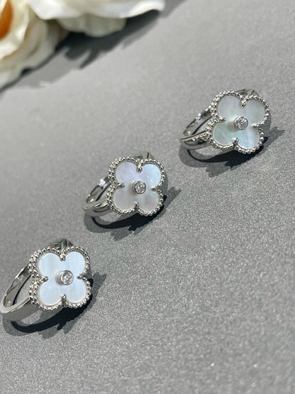[BLUE TEARS]CLOVER SILVER MOP DIAMOND RING