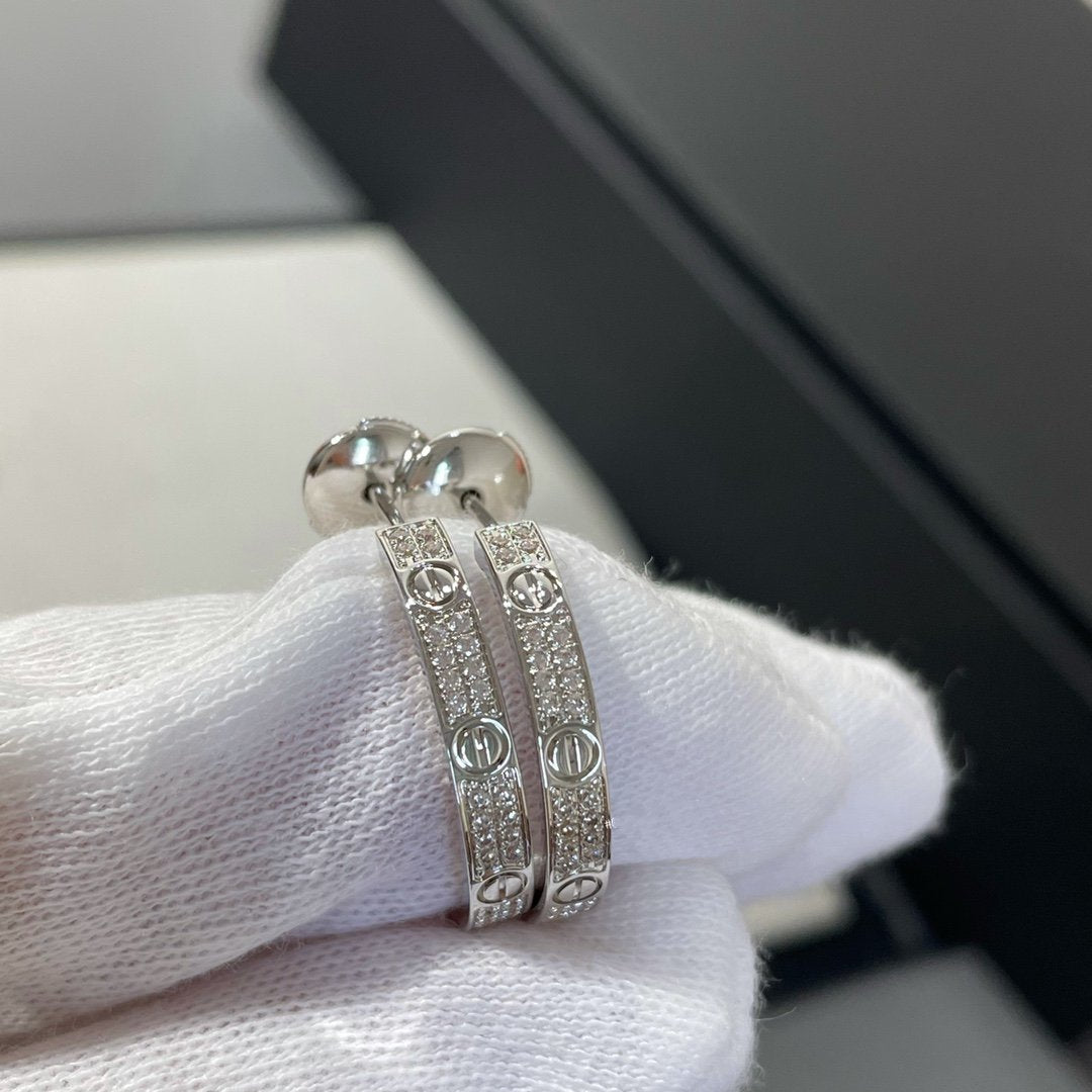 [BLUE TEARS]LOVE DIAMOND SILVER HOOP EARRINGS