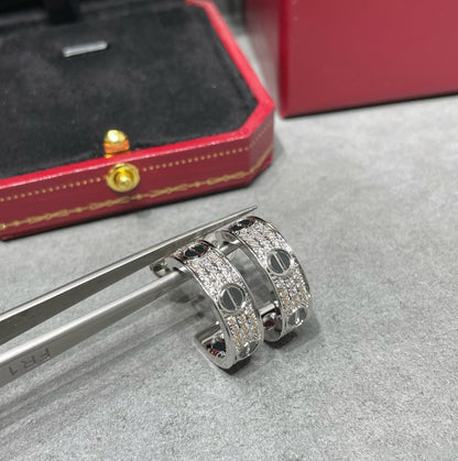 [BLUE TEARS]LOVE CERAMIC DIAMOND PAVED SILVER EARRINGS