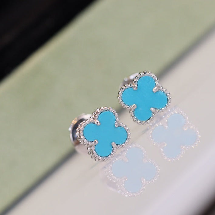 [BLAUE TRÄNEN]CLOVER MINI TÜRKIS SILBER OHRSTECKER