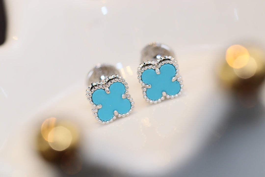 [BLAUE TRÄNEN]CLOVER MINI TÜRKIS SILBER OHRSTECKER
