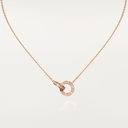 [BLUE TEARS]LOVE 7.6MM NECKLACE ROSE GOLD AND SILVER  FULL DIAMOND