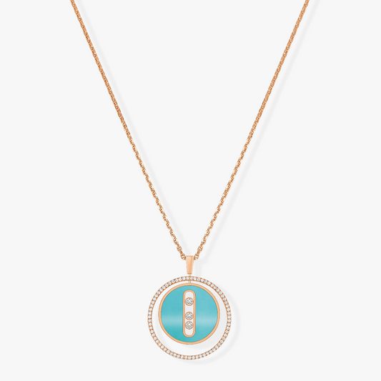 [Blue Tears Jewelry]LUCKY MOVE 3 DIAMONDS TURQUOISE PINK GOLD DIAMOND NECKLACE