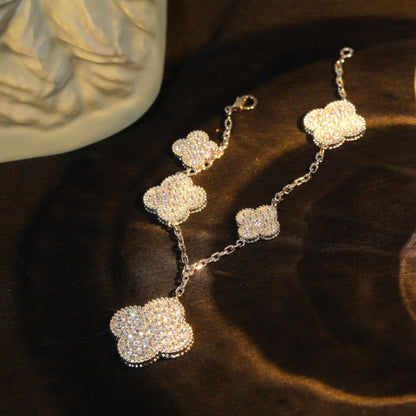 [BLUE TEARS]CLOVER BRACELET 5 MOTIF SILVER DIAMOND PAVED