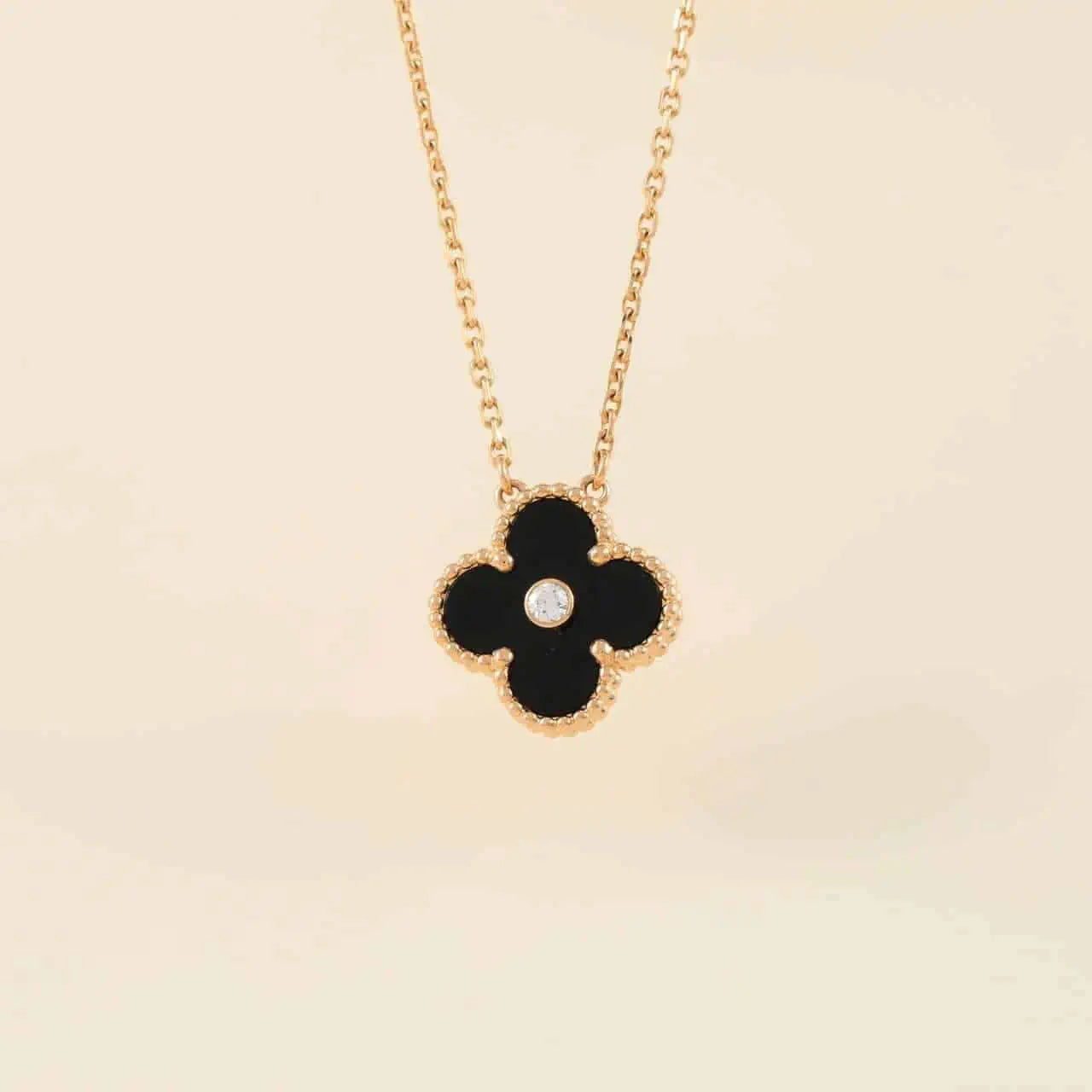[BLUE TEARS]CLOVER 15MM DIAMOND ONYX NECKLACE