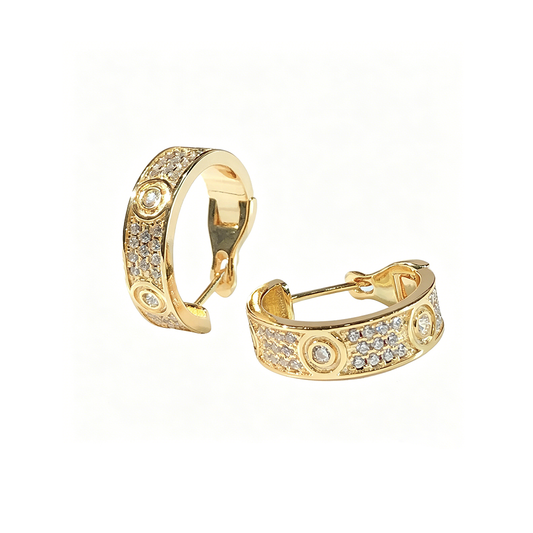 [Blue Tears Jewelry]LOVE 5.5MM DIAMOND PAVED EARRINGS