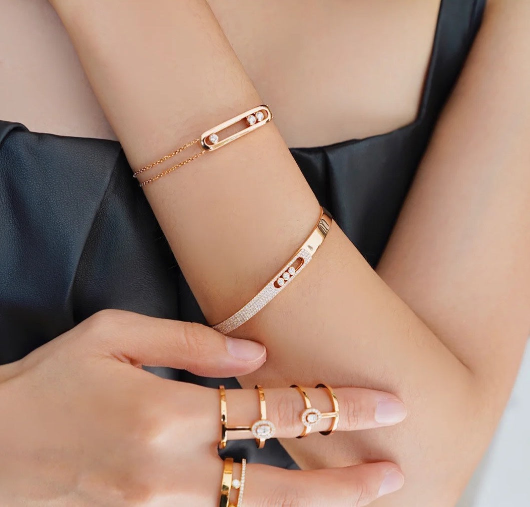 [Blue Tears Jewelry]Move Noa Rose Gold Pav¨¦ Diamond Bangle Bracelet