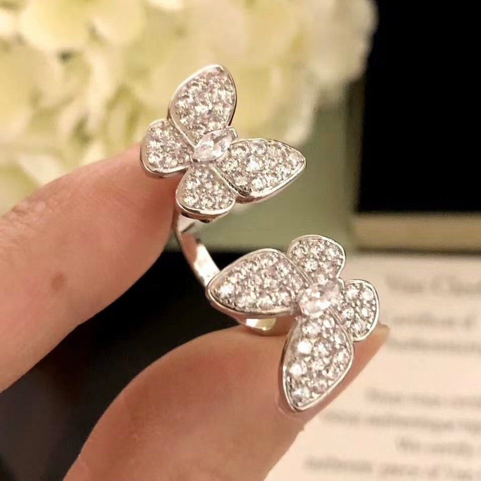 [BLUE TEARS]TWIN SILVER BUTTERFLY DIAMOND RING