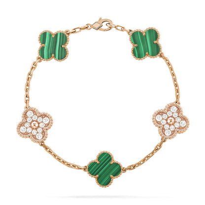 [BLUE TEARS]CLOVER  5 MOTIF MALACHITE DIAMOND BRACELET