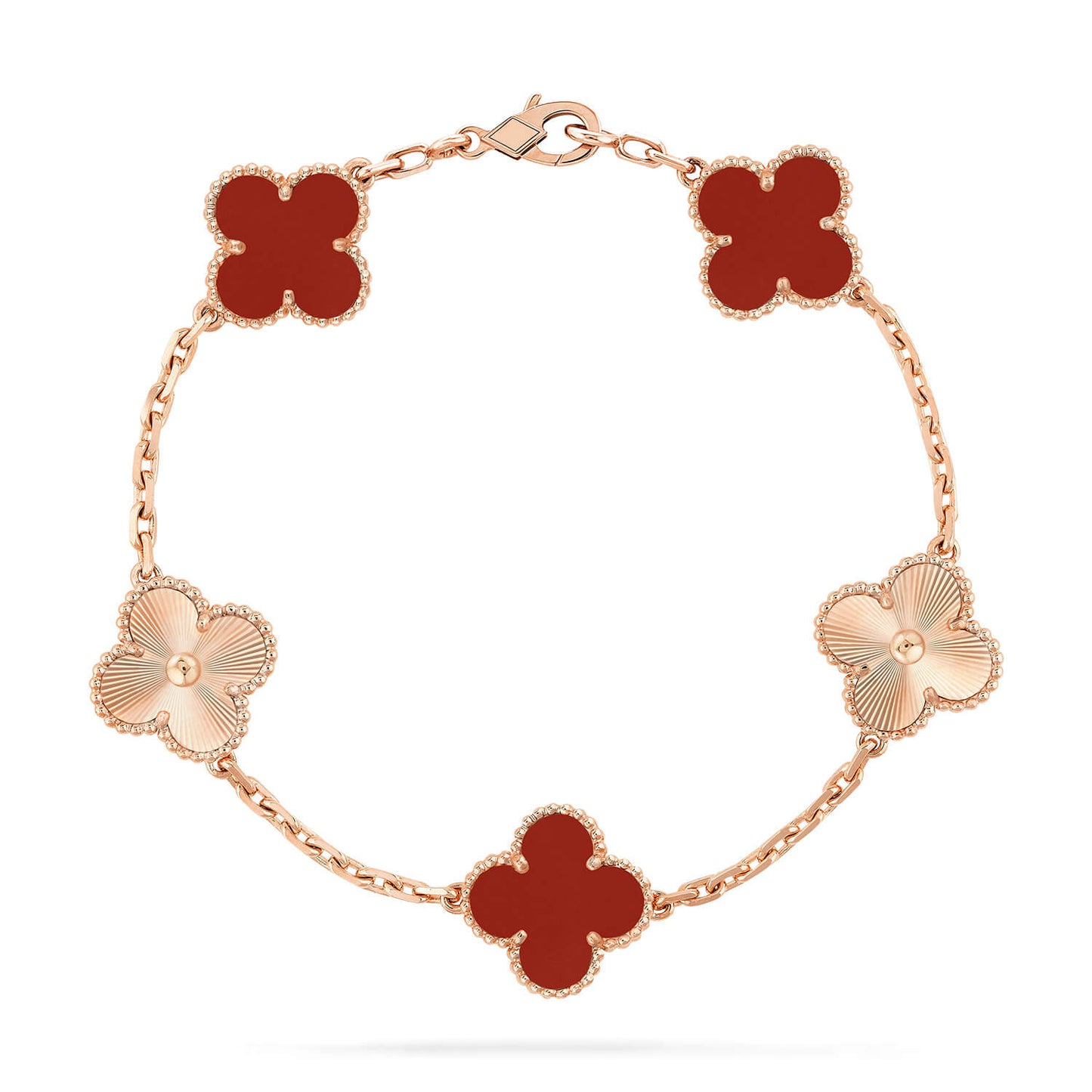 [BLUE TEARS]CLOVER  5 MOTIFS CARNELIAN GOLD BRACELET