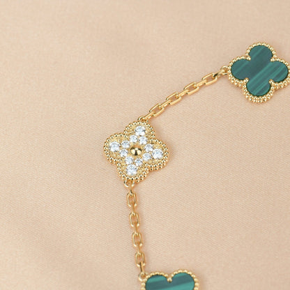 [BLUE TEARS]CLOVER  5 MOTIF MALACHITE DIAMOND BRACELET