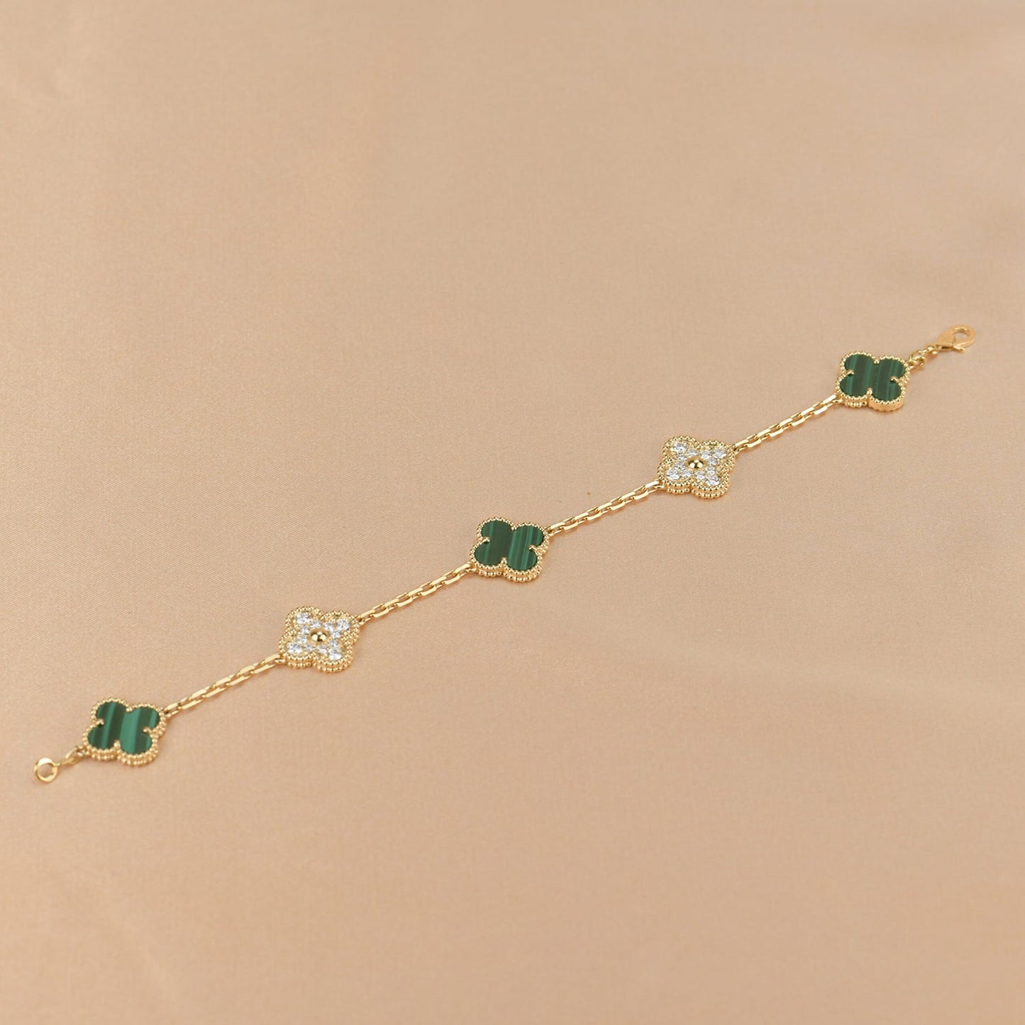 [BLUE TEARS]CLOVER  5 MOTIF MALACHITE DIAMOND BRACELET
