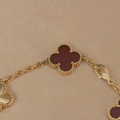 [BLUE TEARS]CLOVER  5 MOTIFS CARNELIAN GOLD BRACELET
