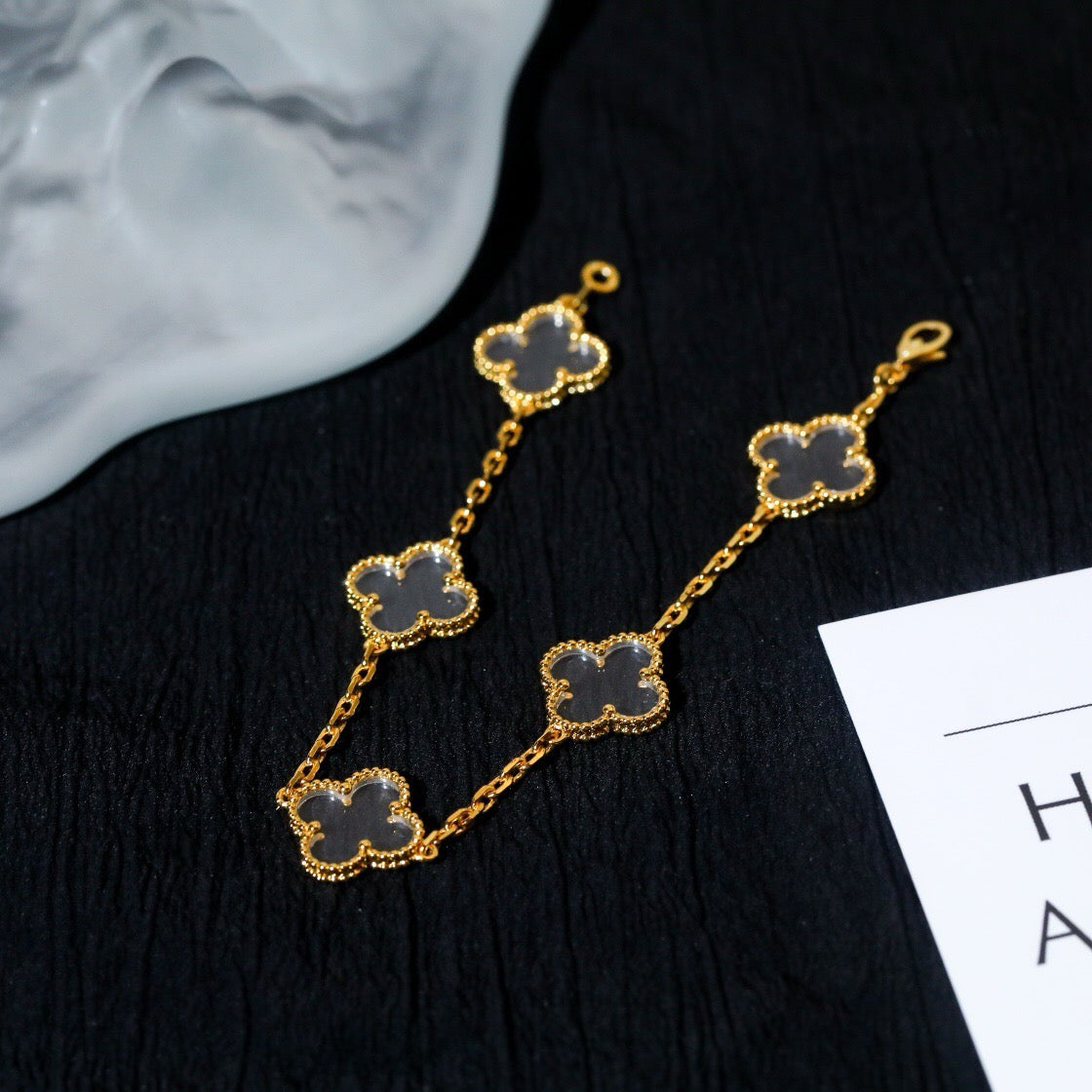 [BLUE TEARS]CLOVER 5 MOTIF ROCK CRYSTAL BRACELET