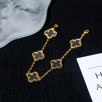 [BLUE TEARS]CLOVER 5 MOTIF ROCK CRYSTAL PINK GOLD BRACELET