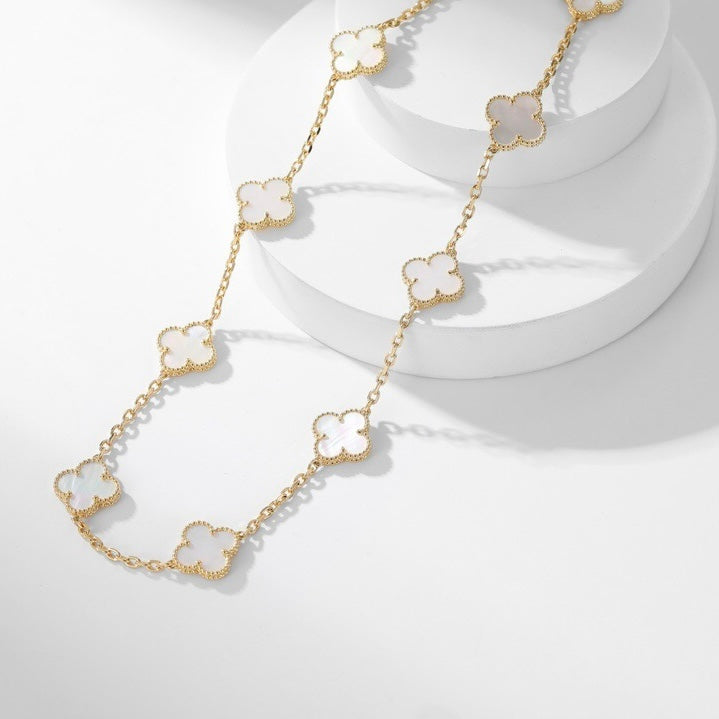 [BLUE TEARS]CLOVER 10 MOTIFS WHITE MOTHER OF PEARL NECKLACE