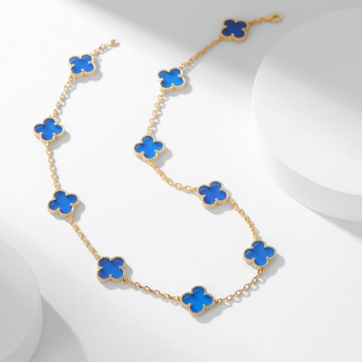 [BLUE TEARS]CLOVER 10 MOTIFS BLUE AGATE NECKLACE