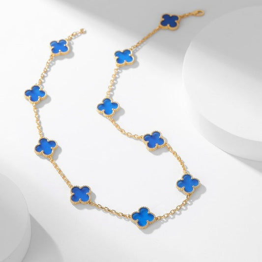 [BLUE TEARS]CLOVER 10 MOTIFS BLUE AGATE NECKLACE