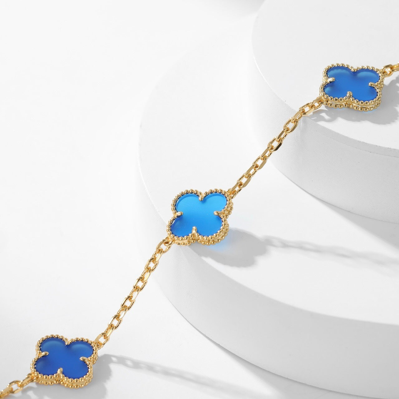[BLUE TEARS]CLOVER 10 MOTIFS BLUE AGATE NECKLACE