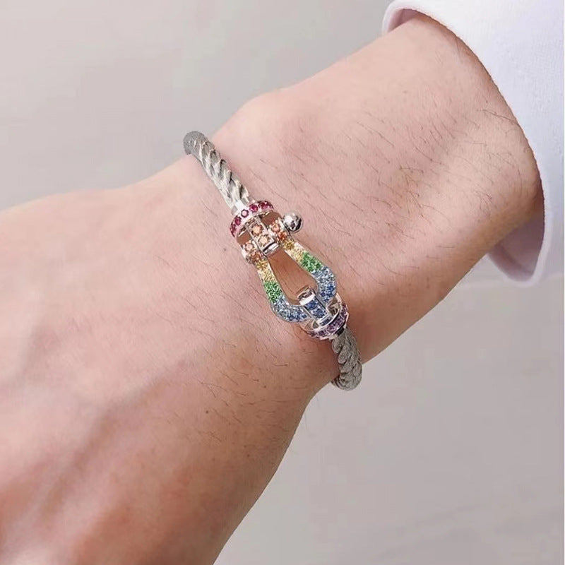[BLUE TEARS]FORCE LARGE HORSESHOE  COLORED DIAMOND BRACELET ROSE GOLD