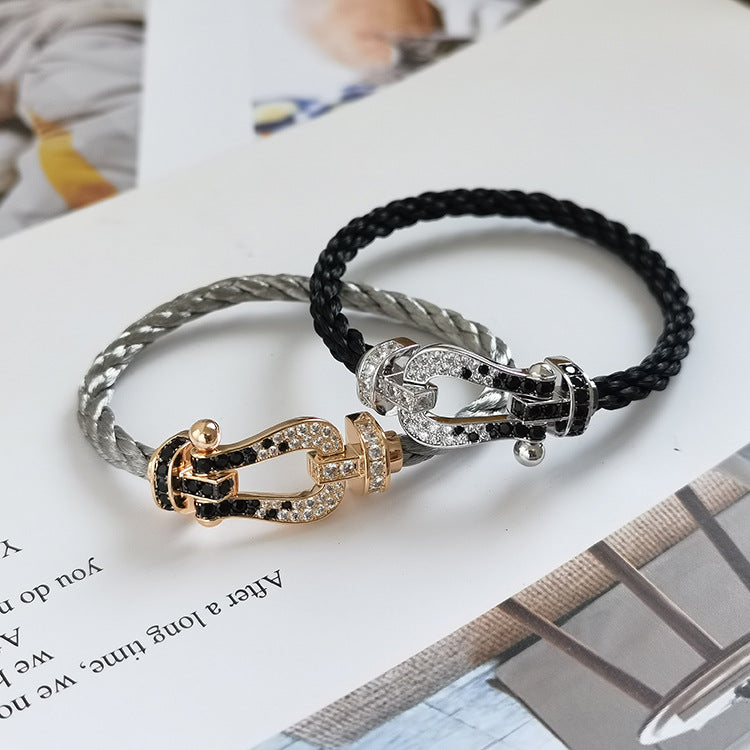 [BLUE TEARS]FORCE LARGE HORSESHOE BLACK WHITE DIAMOND BRACELET SILVER
