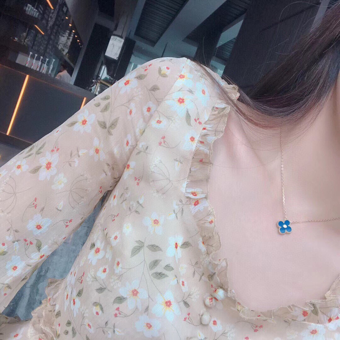 [ブルーティアーズ]クローバー 15mm ダイヤモンド＆ブルーアゲートネックレス