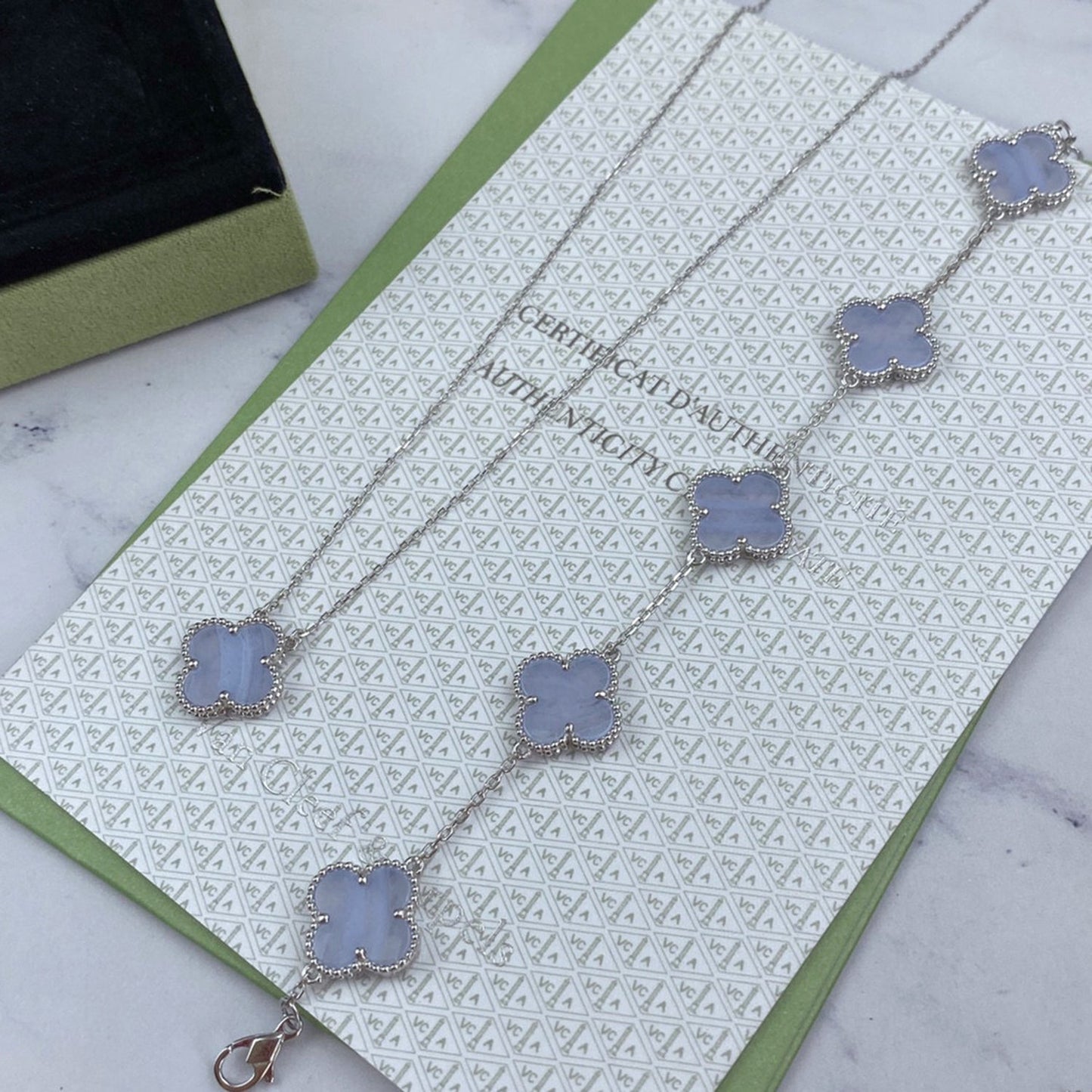 [BLUE TEARS]CLOVER  5 MOTIF PURPLE CHALCEDONY BRACELET SILVER