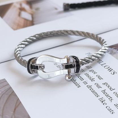 [BLUE TEARS]FORCE LARGE HORSESHOE BLACK DIAMOND BRACELET SILVER