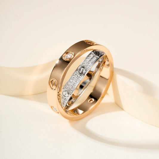[Blue Tears Jewelry]LOVE PINK GOLD SILVER DIAMOND DOUBLE RING