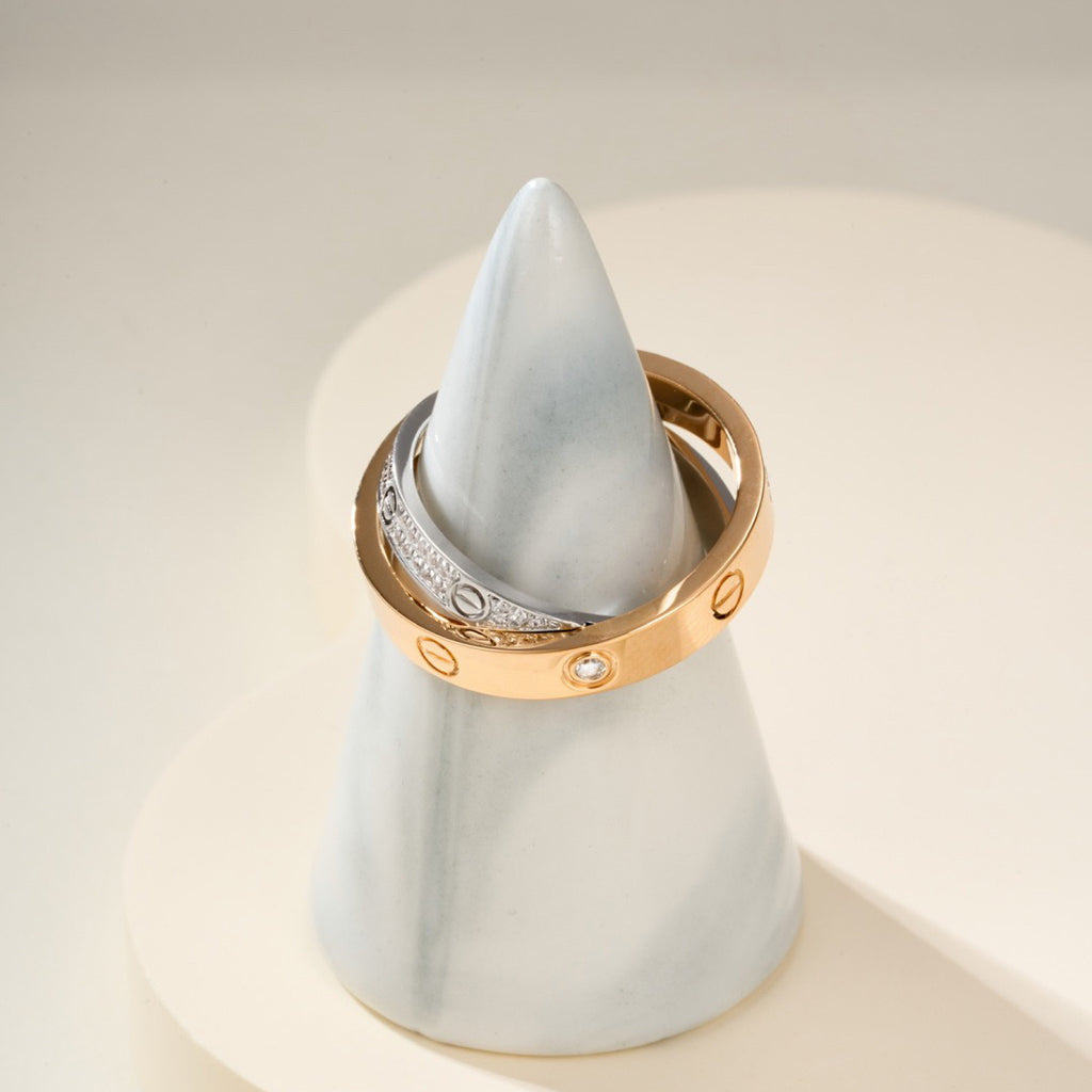 [Blue Tears Jewelry]LOVE PINK GOLD SILVER DIAMOND DOUBLE RING